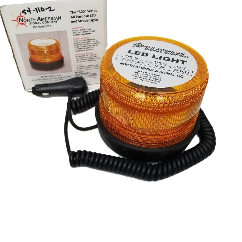 North American Signal LEDFS500M-A Amber LED Light 12/24V Magnetic Mount